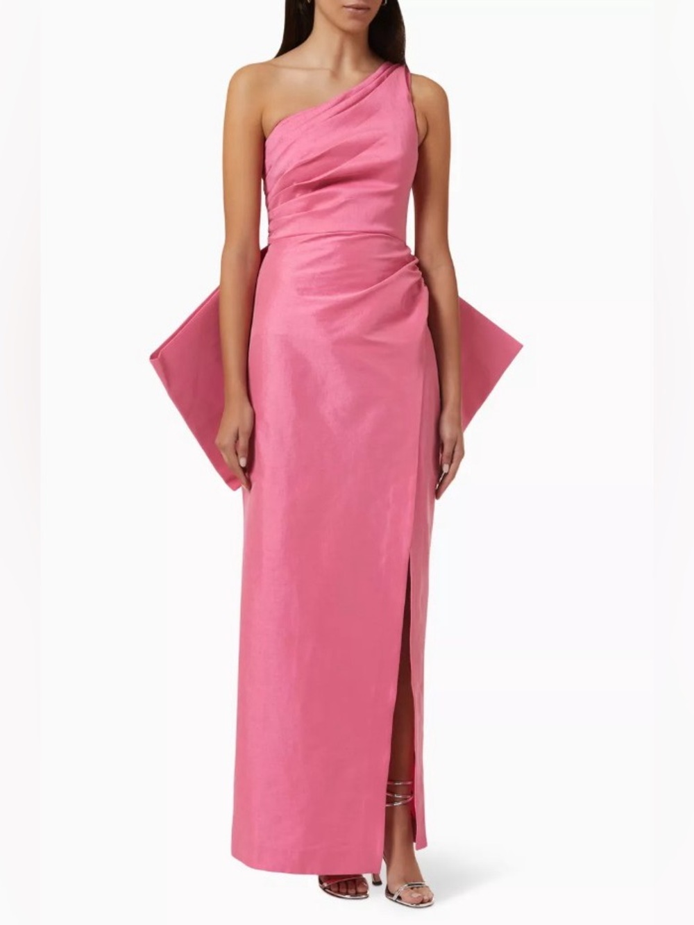 Rachel Gilbert Marco One-Shoulder Bow High Slit Gown Pink AU1 / US4 NWOT